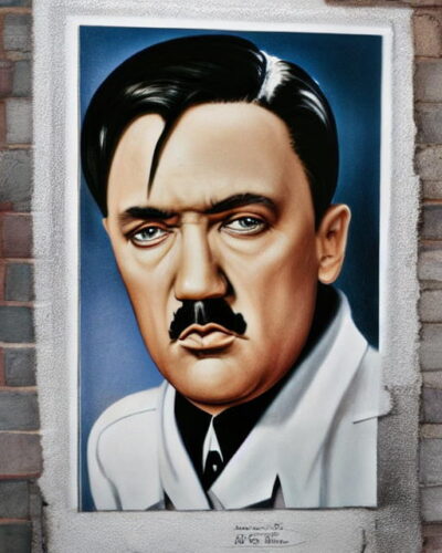 an AI-generated image of Elvis and Hitler merged as one person in relation to the novel White Noise.